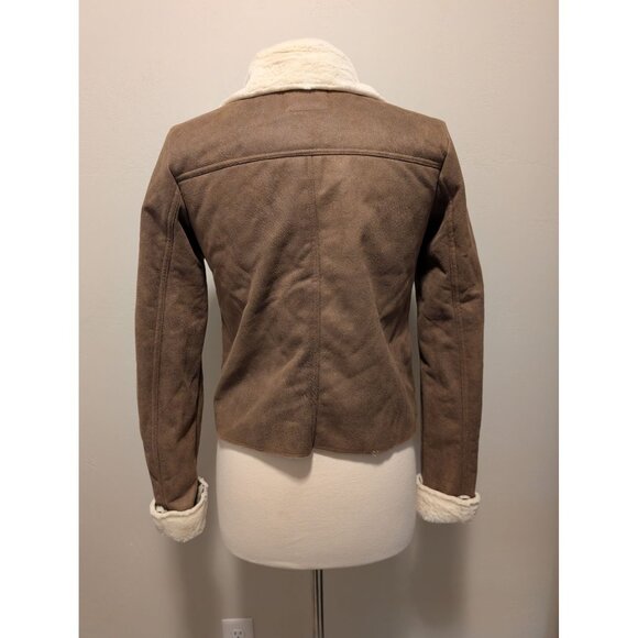 Altard State Brown Faux Suede Jacket With White Faux Fur Lining Size M - Picture 3 of 6